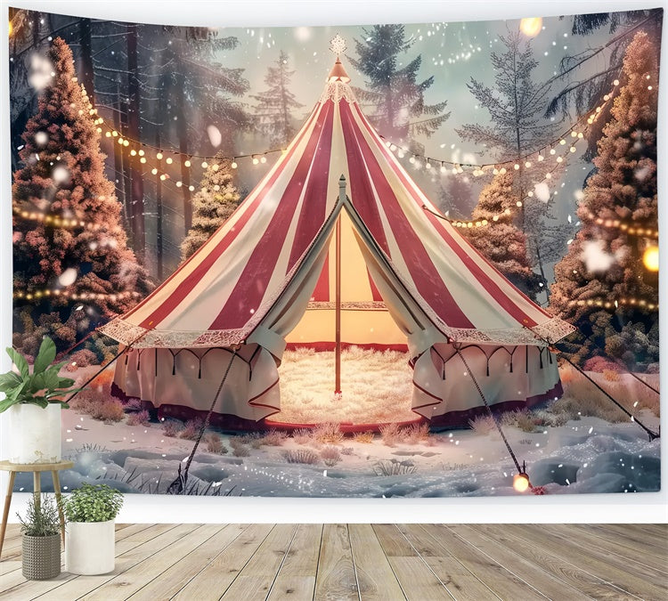 Toile de Fond Tente au Milieu des Arbres Enneigés de Noël BRP8-69