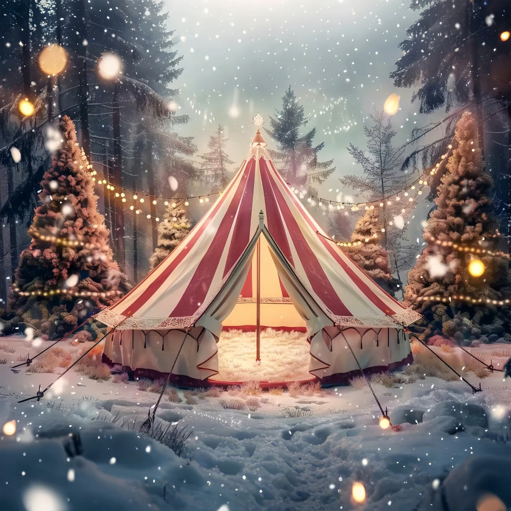 Toile de Fond Tente au Milieu des Arbres Enneigés de Noël BRP8-69