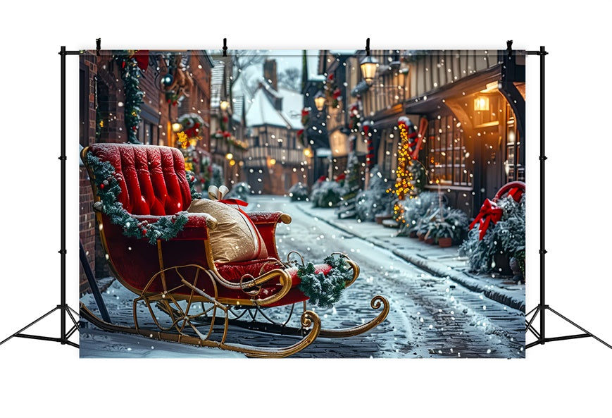Toile de Fond Village Enneigé avec Traîneau de Noël BRP8-72