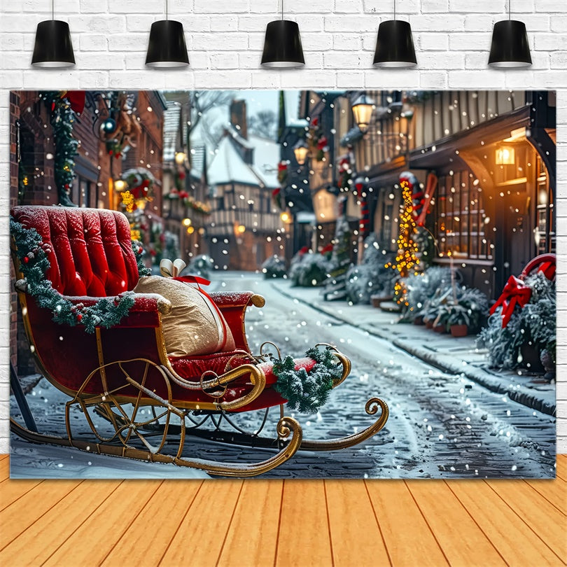 Toile de Fond Village Enneigé avec Traîneau de Noël BRP8-72