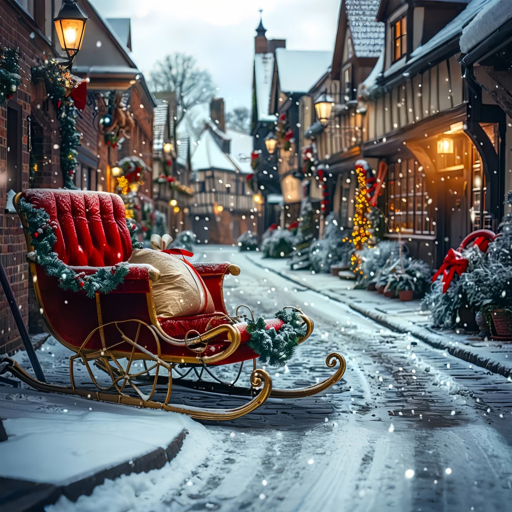 Toile de Fond Village Enneigé avec Traîneau de Noël BRP8-72