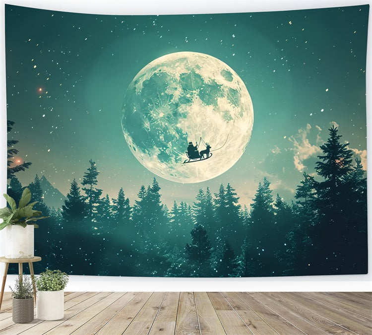 Toile de Fond Traîneau du Père Noël Volant sous la Lune de Noël BRP8-73