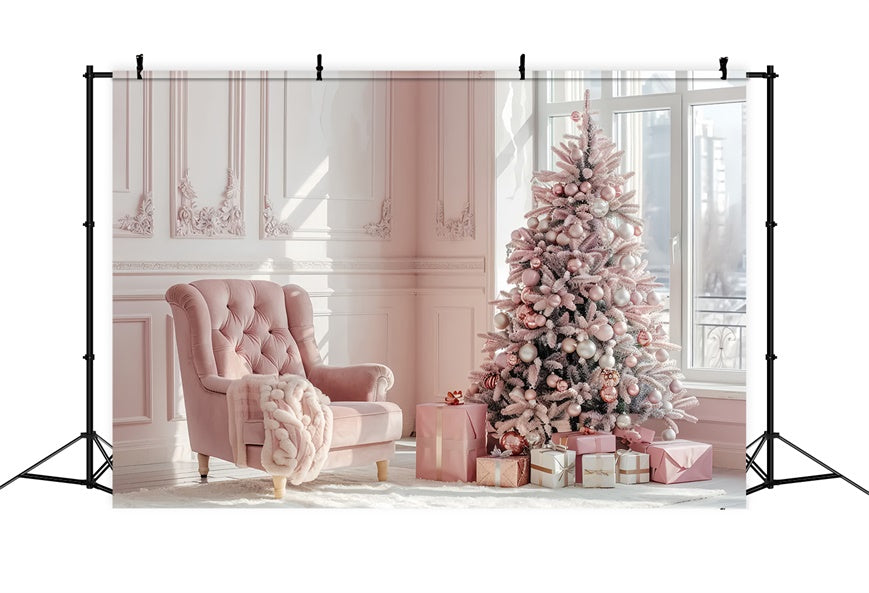 Toile de Fond Élégant Arbre de Noël Rose avec Cadeaux BRP8-75