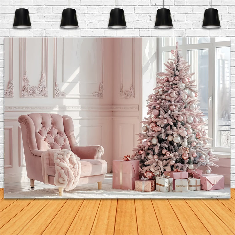 Toile de Fond Élégant Arbre de Noël Rose avec Cadeaux BRP8-75
