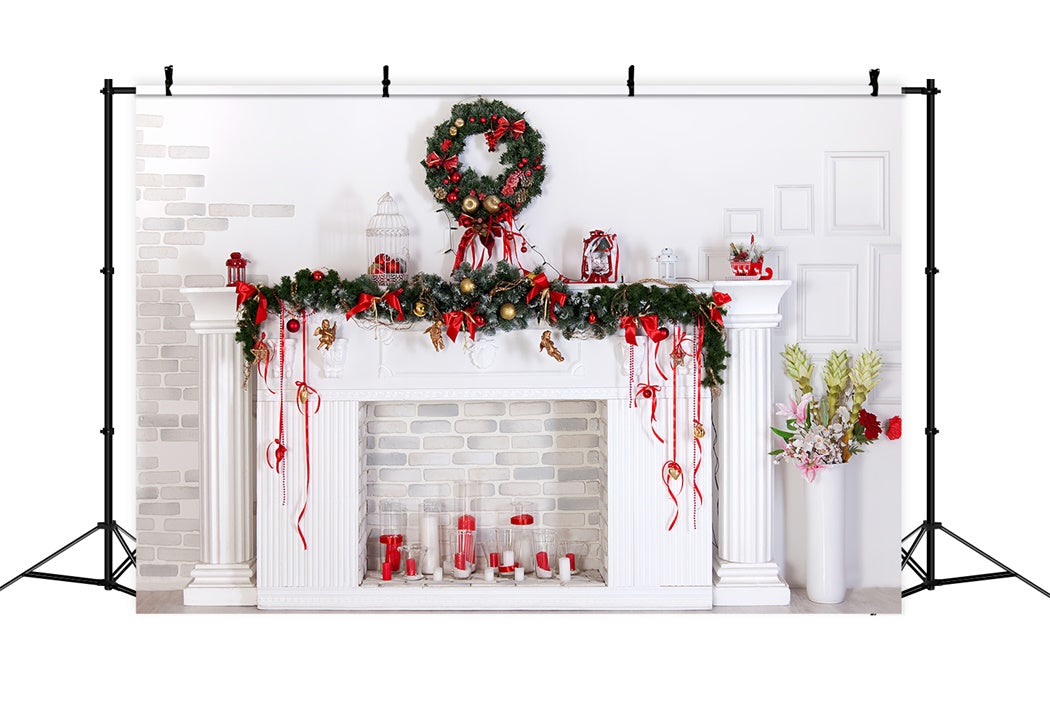 Toile de Fond Classique de Foyer Blanc de Noël BRP8-78