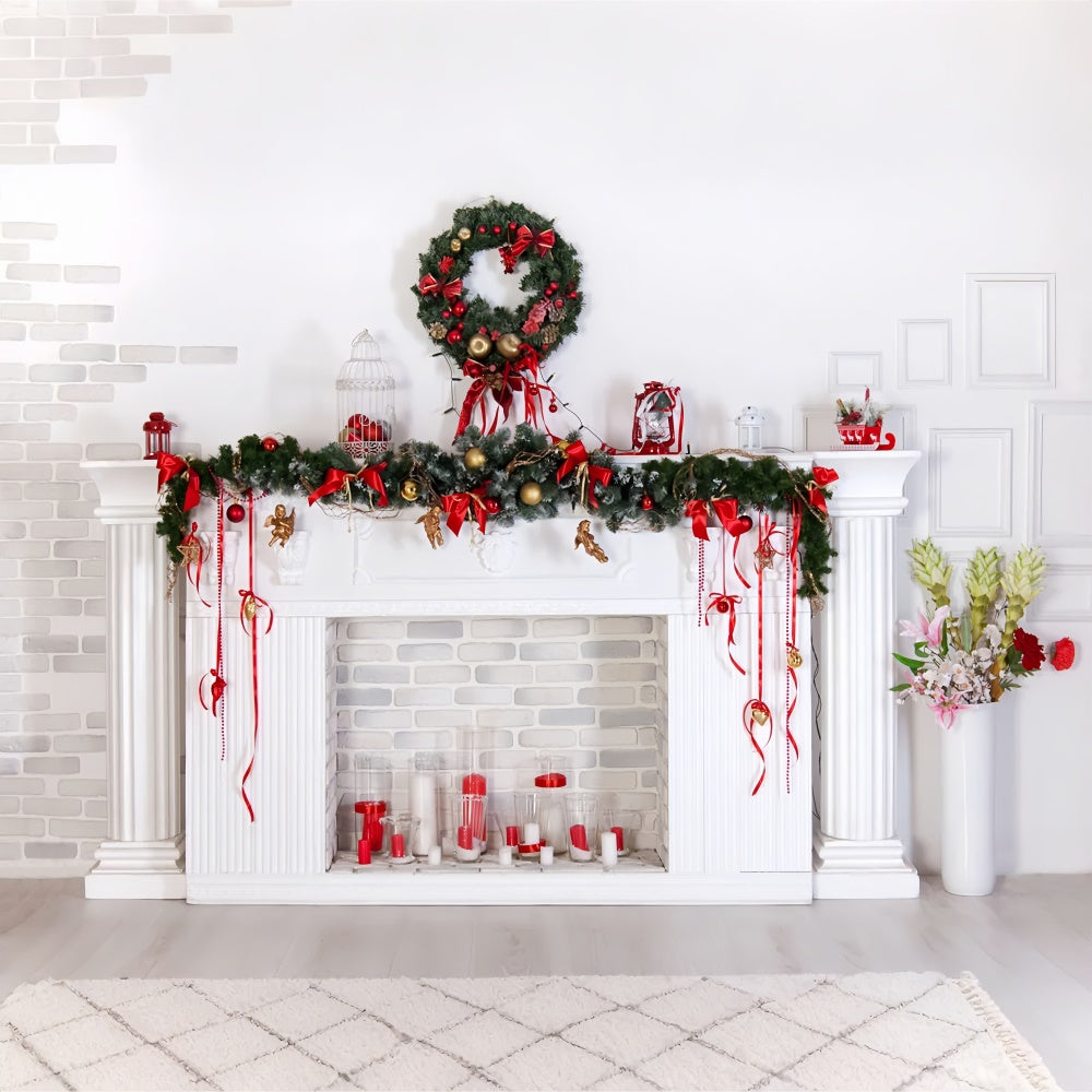 Toile de Fond Classique de Foyer Blanc de Noël BRP8-78