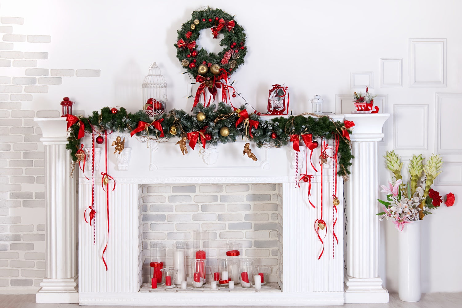 Toile de Fond Classique de Foyer Blanc de Noël BRP8-78
