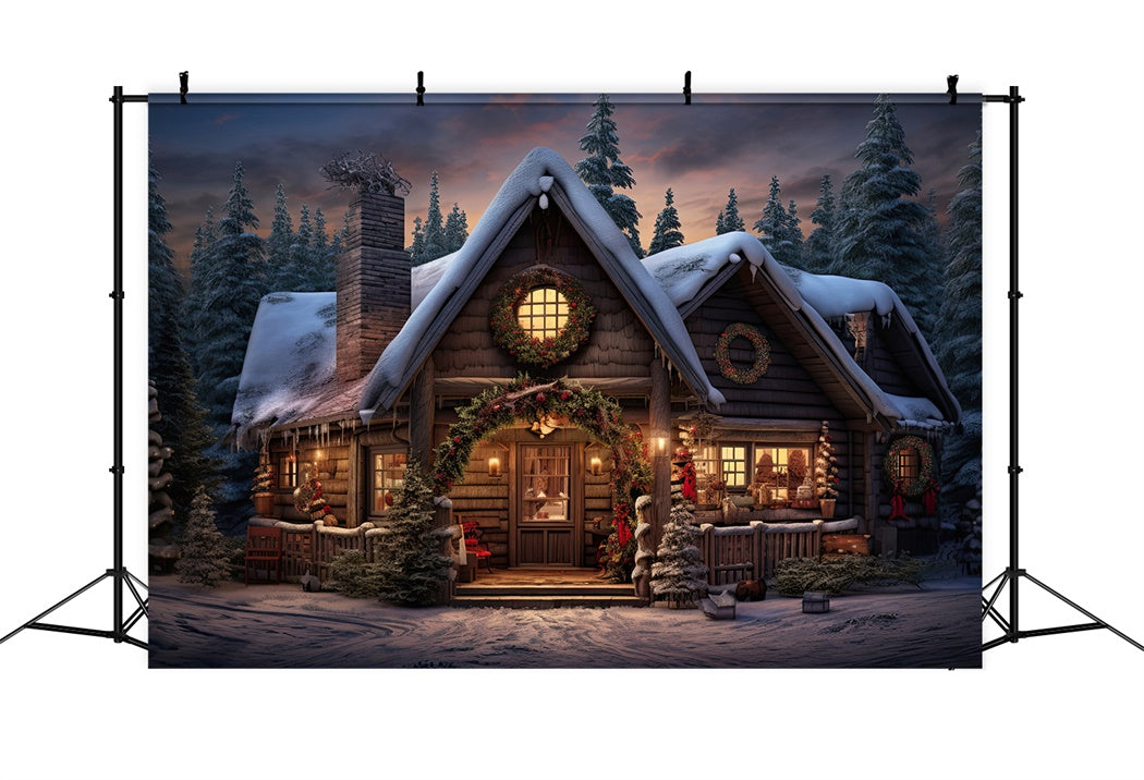 Toile de Fond Chalet Chaleureux en Bois de Noël BRP8-80