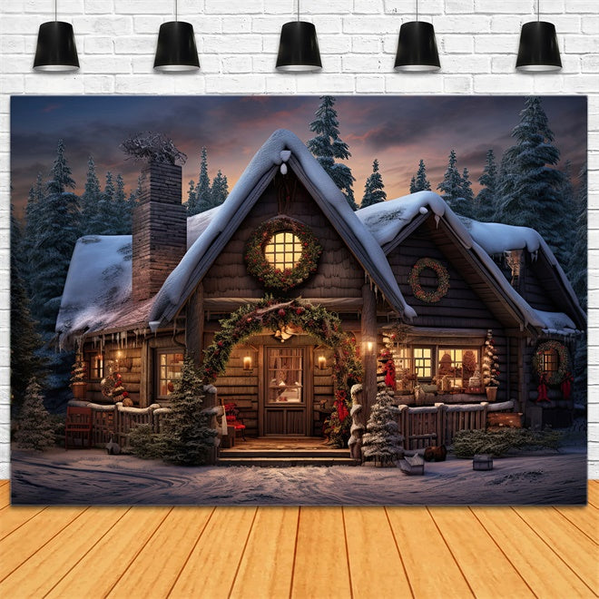 Toile de Fond Chalet Chaleureux en Bois de Noël BRP8-80