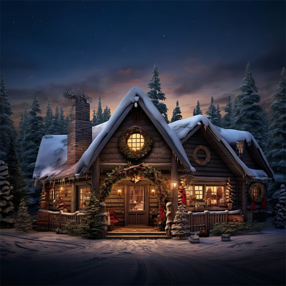 Toile de Fond Chalet Chaleureux en Bois de Noël BRP8-80