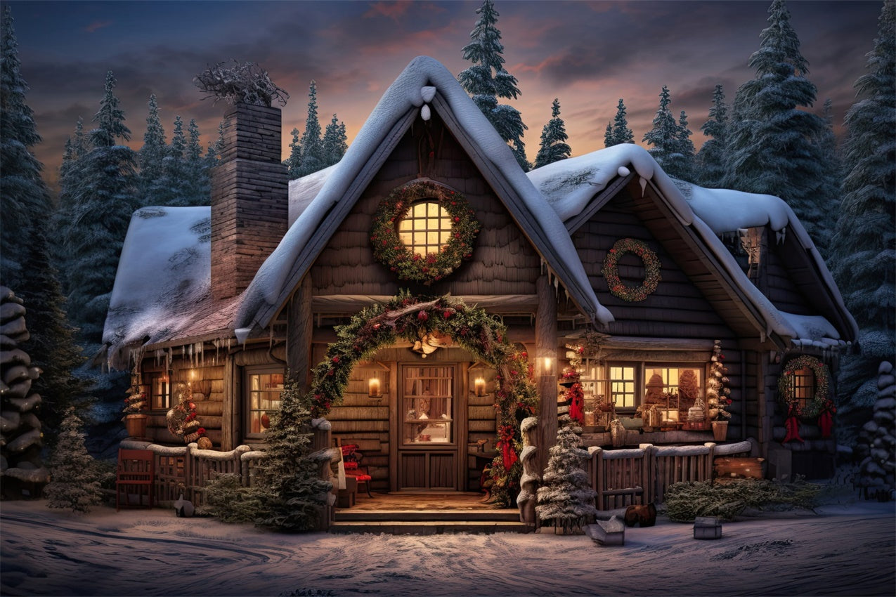 Toile de Fond Chalet Chaleureux en Bois de Noël BRP8-80