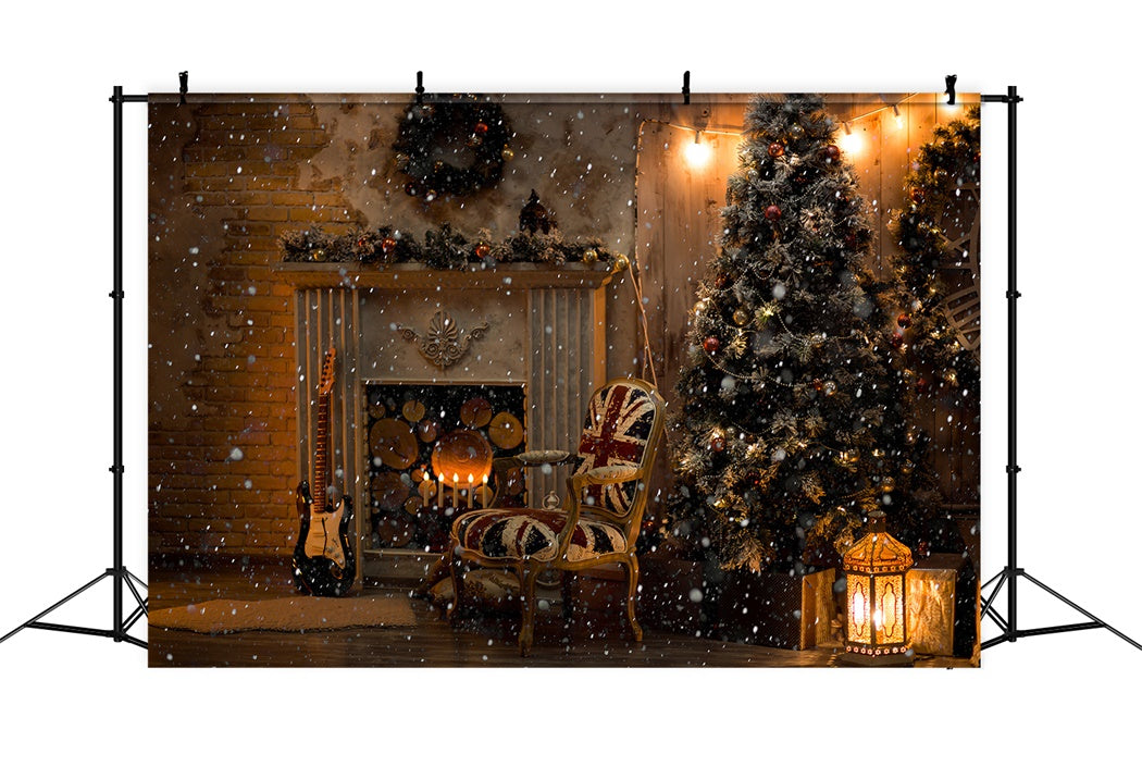 Toile de Fond Nuit Enneigée au Foyer Confortable de Noël BRP8-85