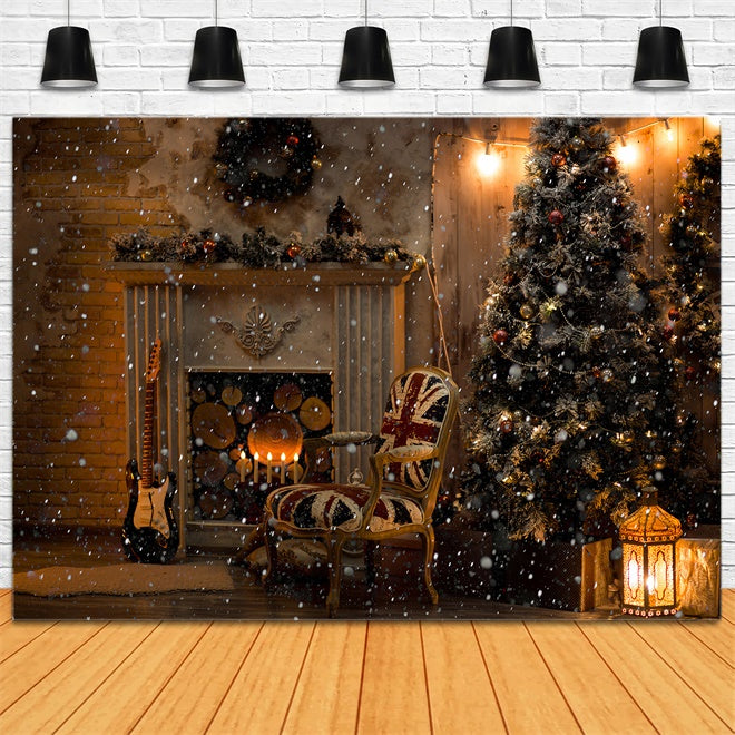 Toile de Fond Nuit Enneigée au Foyer Confortable de Noël BRP8-85