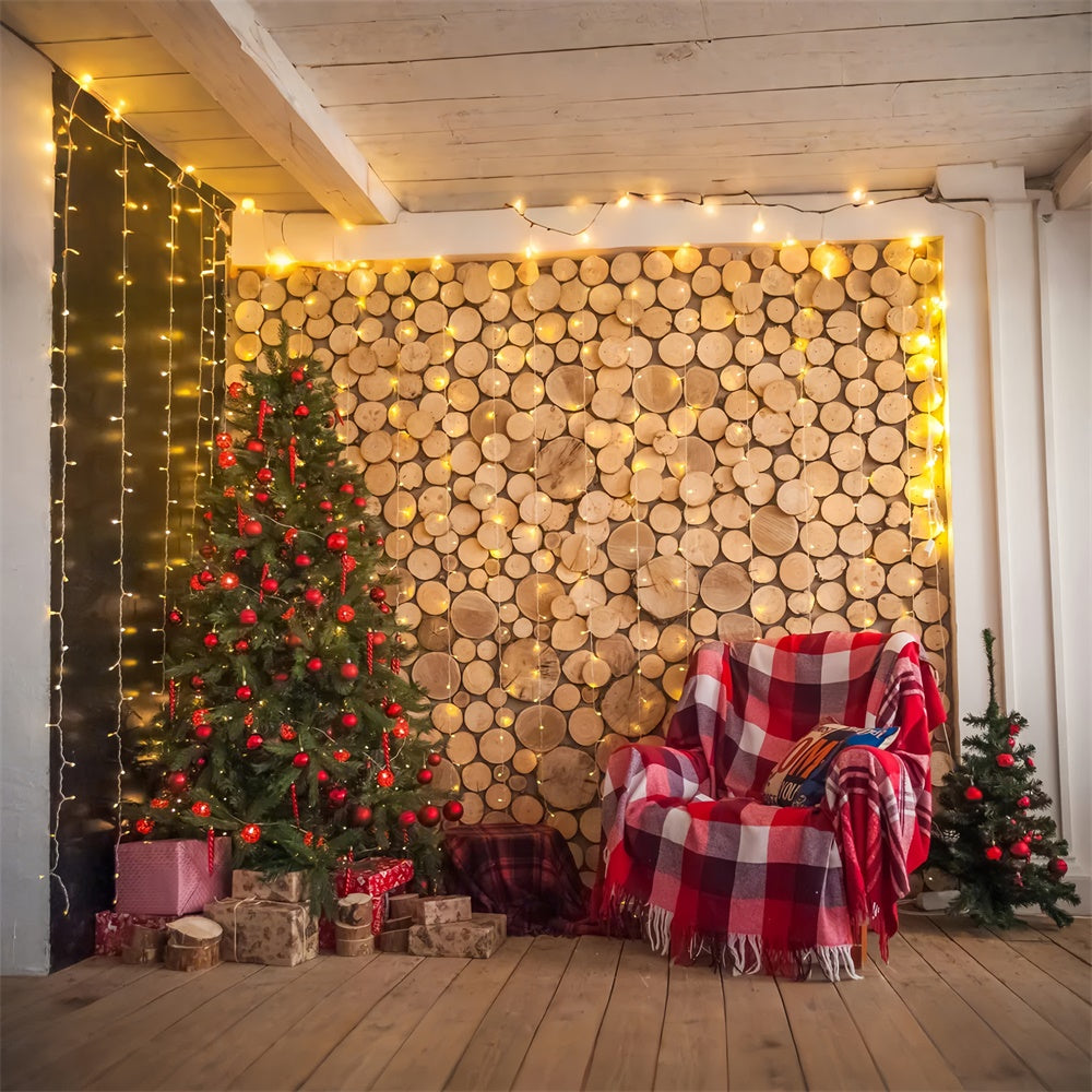 Toile de Fond Pile de Bois au Coin du Feu de Noël BRP8-91