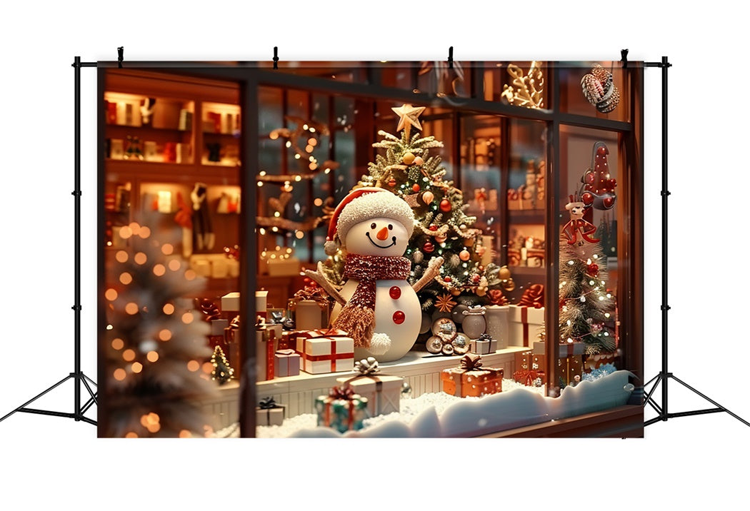 Toile de Fond Bonhomme de Neige et Cadeaux à la Fenêtre de Noël BRP8-95