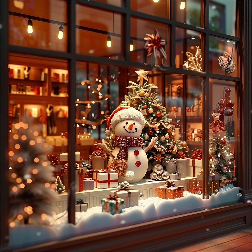 Toile de Fond Bonhomme de Neige et Cadeaux à la Fenêtre de Noël BRP8-95