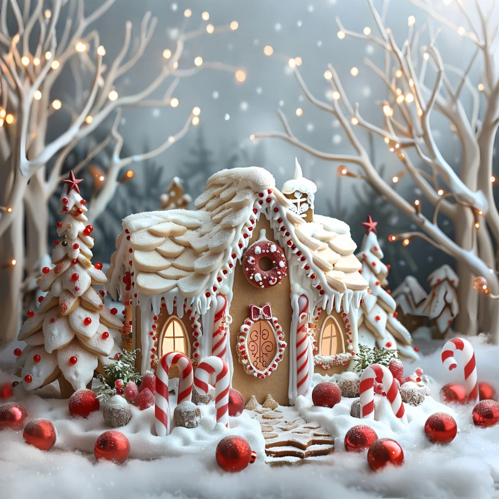Toile de fond Village de Noël avec cannes en sucre et maison en pain d'épices BRP9-112