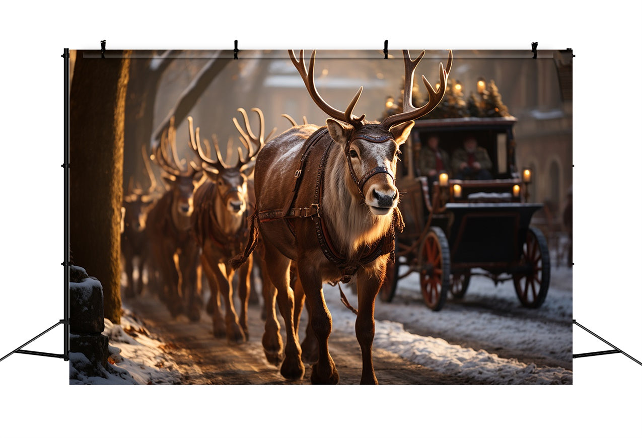 Toile de fond Lumières dorées et traîneau de Noël avec rennes BRP9-119