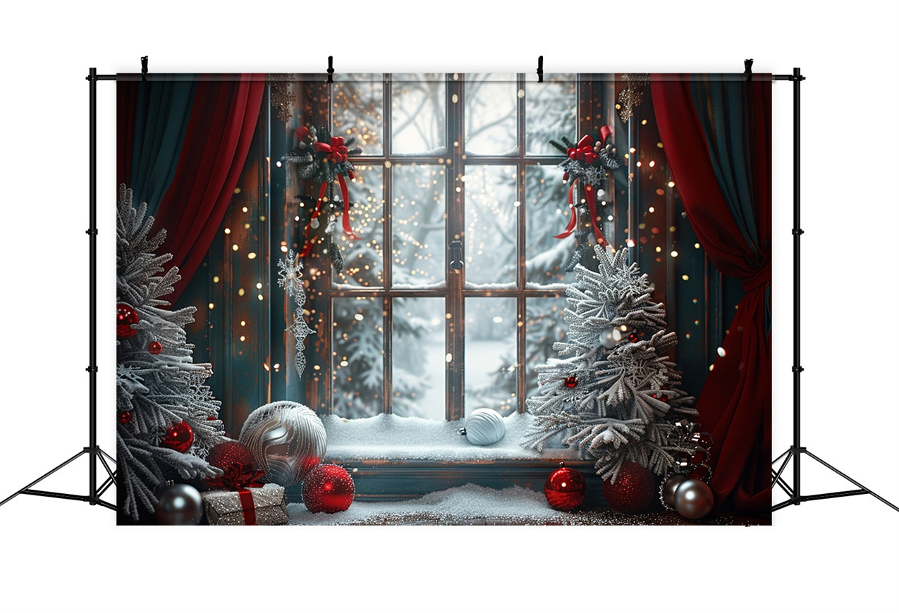 Toile de fond Décor rouge et vert avec fenêtre de Noël givrée BRP9-121