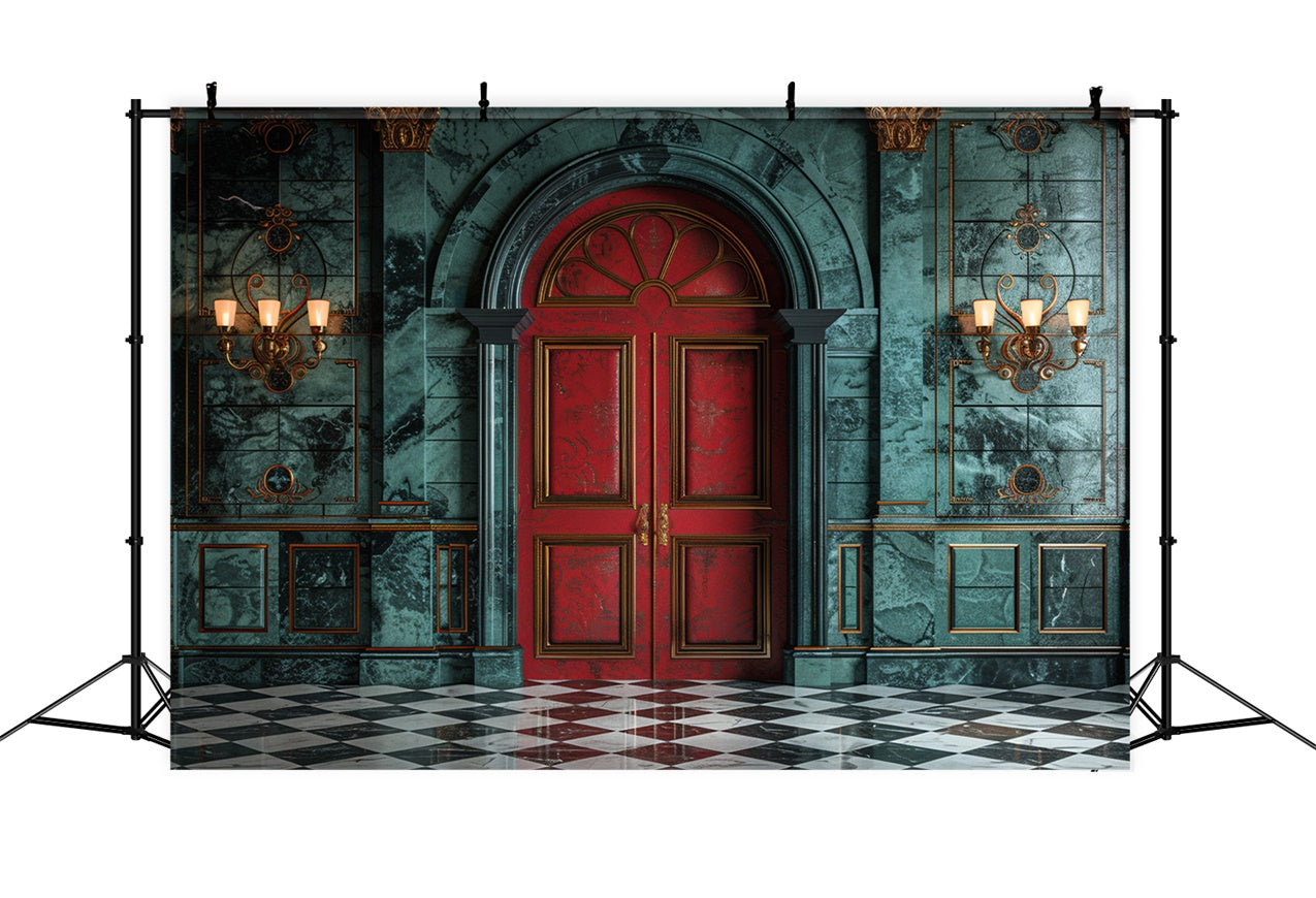 Toile de fond Porte royale rouge et hall opulent en marbre BRP9-123