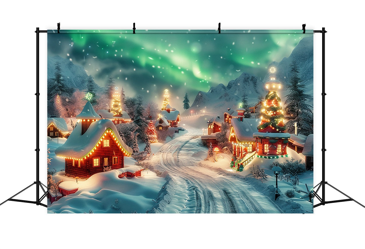 Toile de fond Aurores boréales le soir de Noël au village BRP9-125
