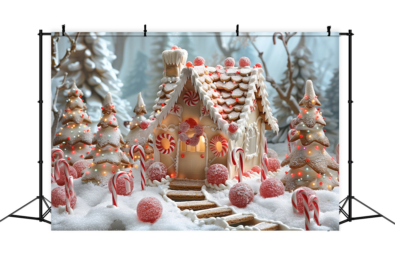 Toile de fond Village sucré de Noël avec neige et cannes en sucre BRP9-126