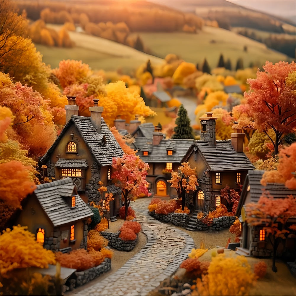 Toile de Fond Village d'Automne Fenêtres Lumineuses BRP9-151