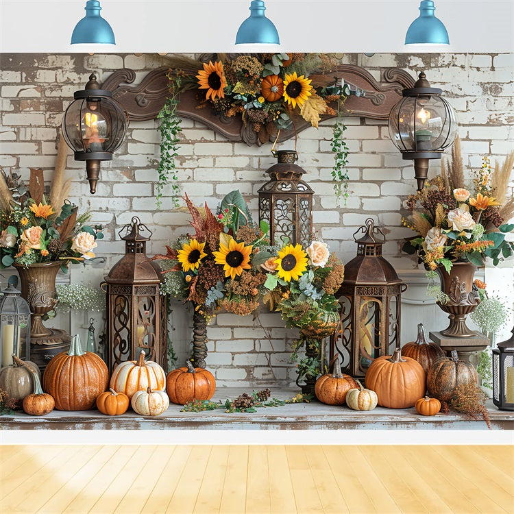 Toile de Fond Lanternes Vintage Citrouilles Mantel d'Automne BRP9-157