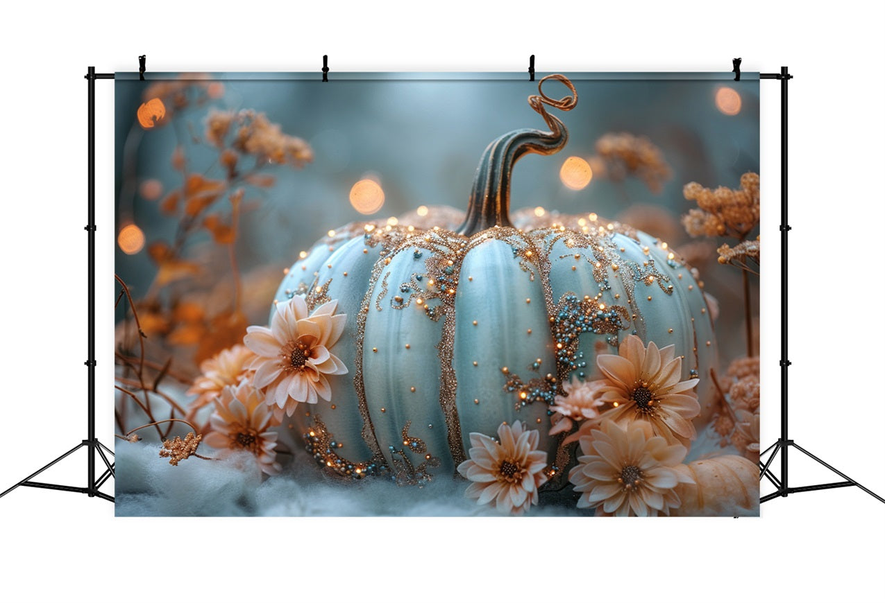 Toile de Fond Élégante Citrouille Étincelante Accents Floraux d'Automne BRP9-179