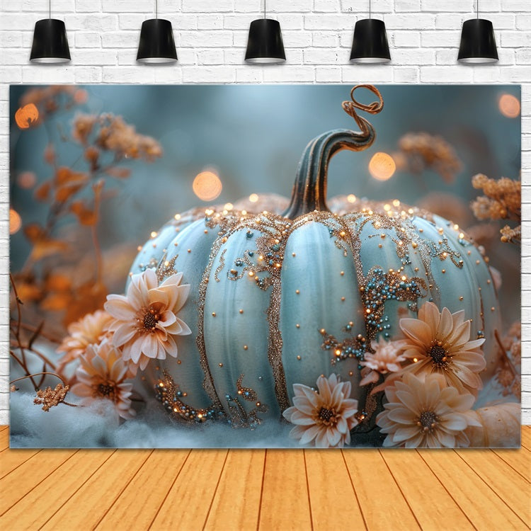 Toile de Fond Élégante Citrouille Étincelante Accents Floraux d'Automne BRP9-179