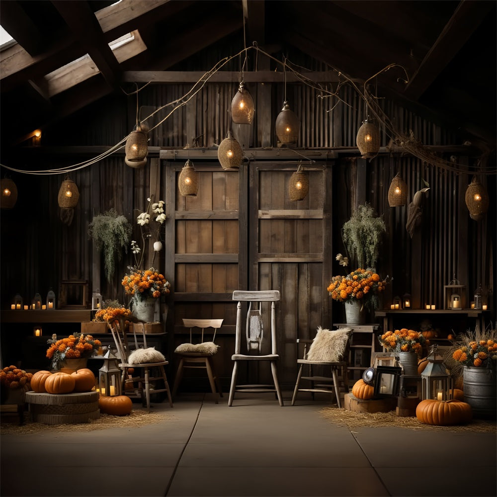 Toile de Fond Intérieur Confortable d'Automne Citrouilles Lumière Chaleureuse BRP9-191