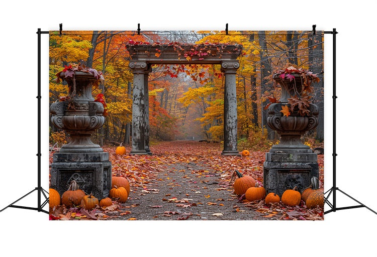 Toile de Fond Forêt Enchantée d'Automne Colonnes en Pierre BRP9-208