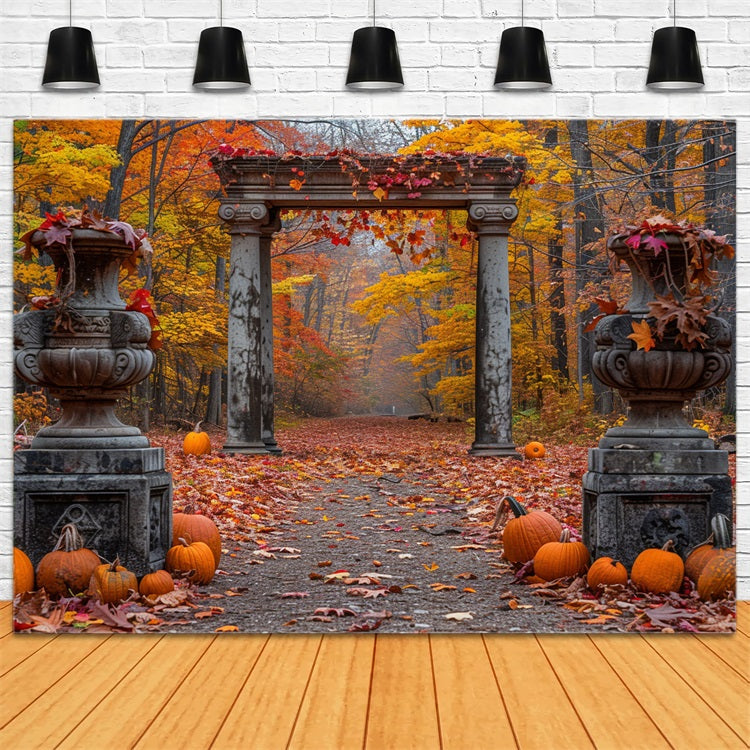 Toile de Fond Forêt Enchantée d'Automne Colonnes en Pierre BRP9-208