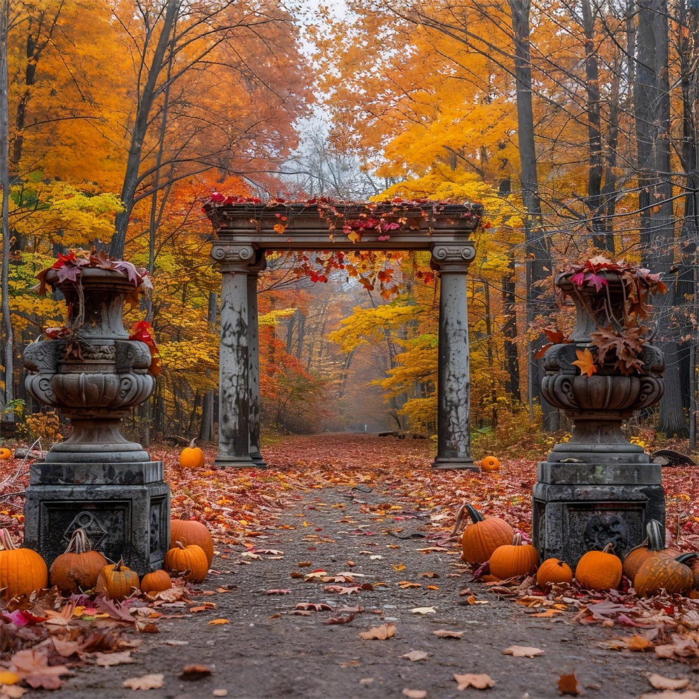 Toile de Fond Forêt Enchantée d'Automne Colonnes en Pierre BRP9-208