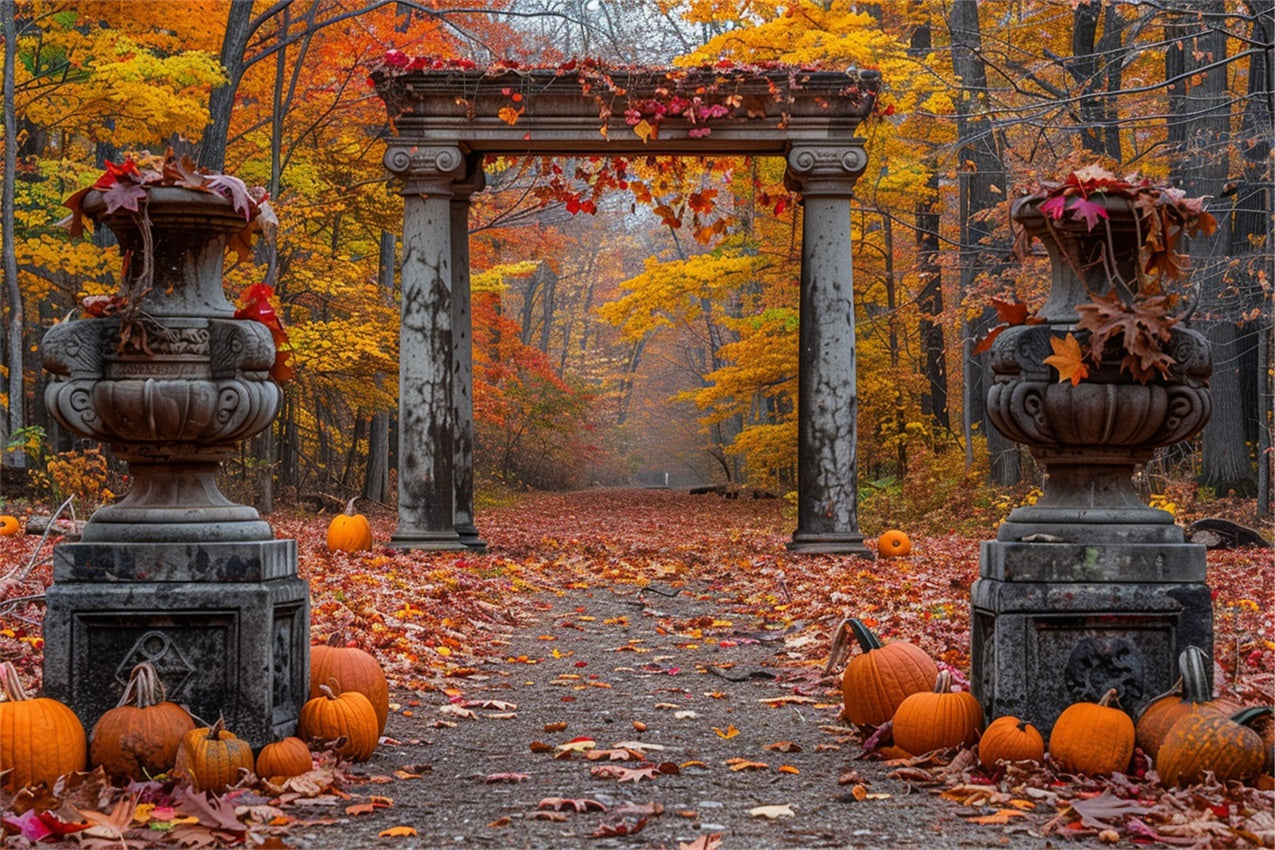 Toile de Fond Forêt Enchantée d'Automne Colonnes en Pierre BRP9-208