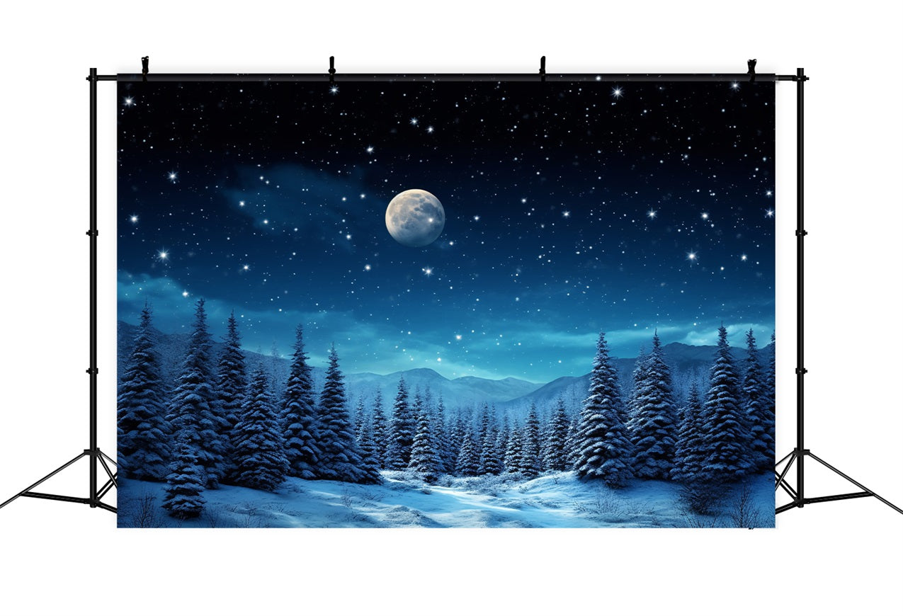 Toile de fond Ciel nocturne hivernal Arbres enneigés Photographie BRP9-210