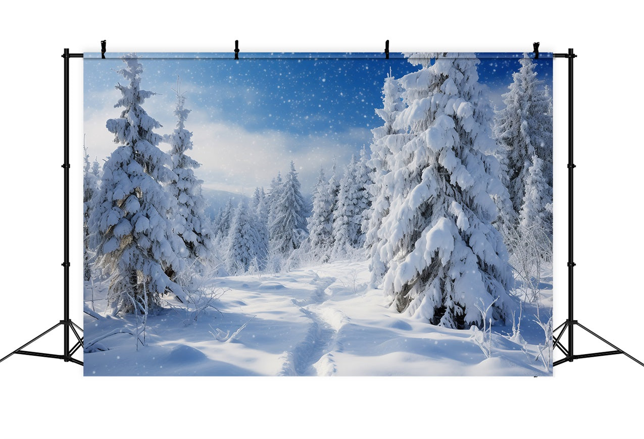 Toile de fond Pins couverts de neige Ciel hivernal Scène BRP9-212