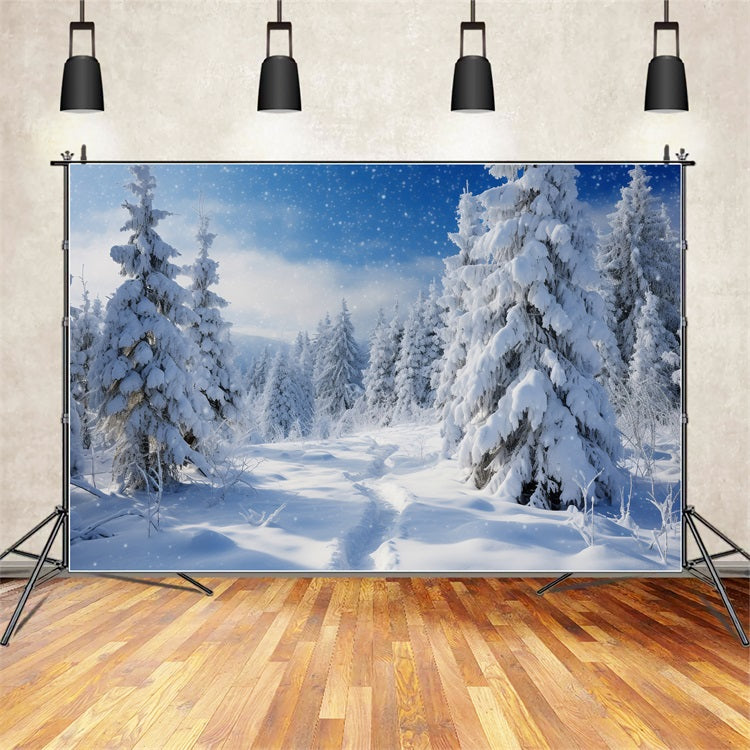 Toile de fond Pins couverts de neige Ciel hivernal Scène BRP9-212