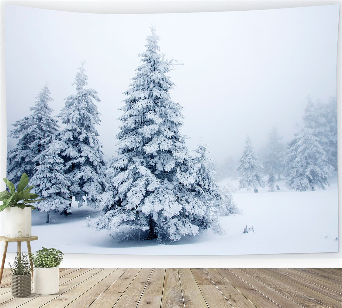 Toile de fond Pins enneigés Paysage calme Hiver BRP9-219