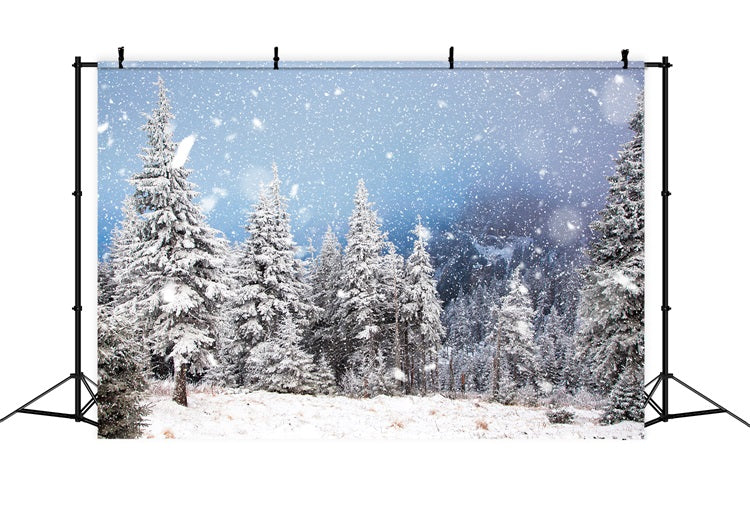 Toile de fond Neige tombante Forêt de pins Hiver BRP9-230