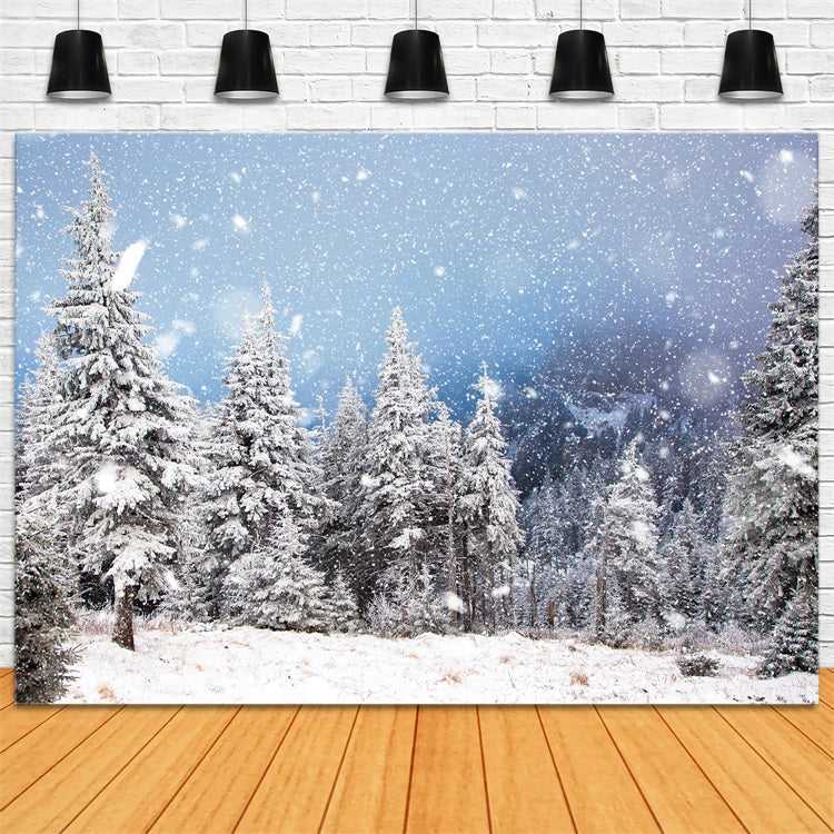 Toile de fond Neige tombante Forêt de pins Hiver BRP9-230