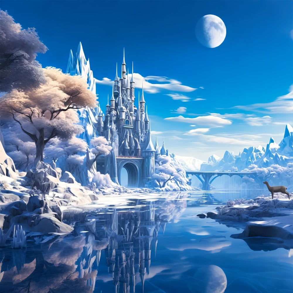 Toile de fond Château d'hiver Rivière gelée Reflet BRP9-244