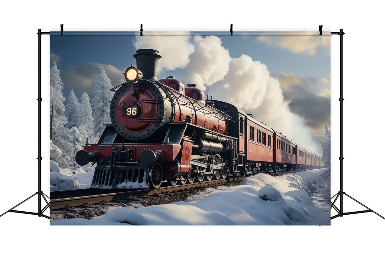 Toile de fond Chemin de fer enneigé Locomotive vintage Hiver BRP9-249