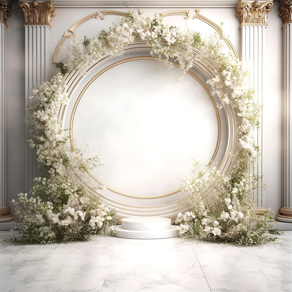 Toile de fond Élégante arche florale blanche colonnes bohème BRP9-271
