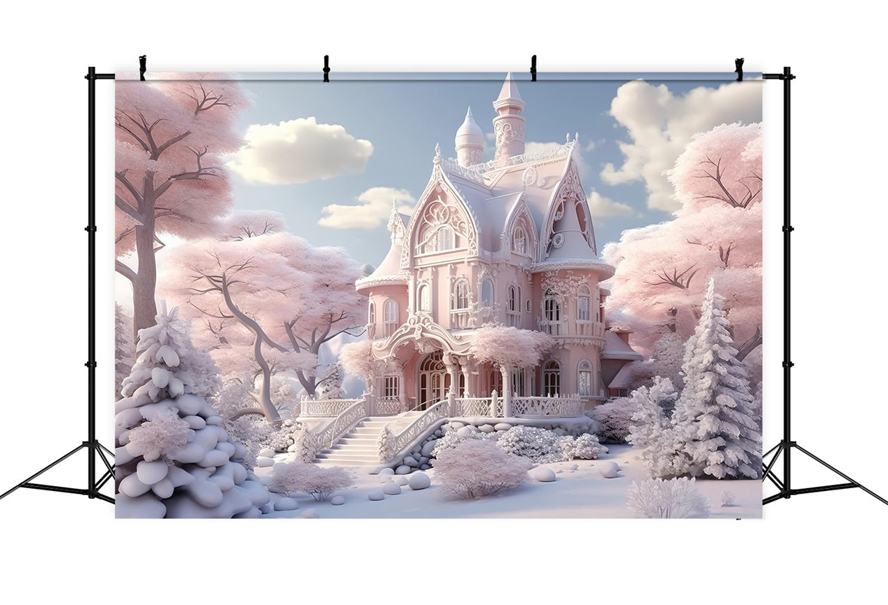 Toile de fond Château rose enneigé Merveille d'hiver BRP9-287
