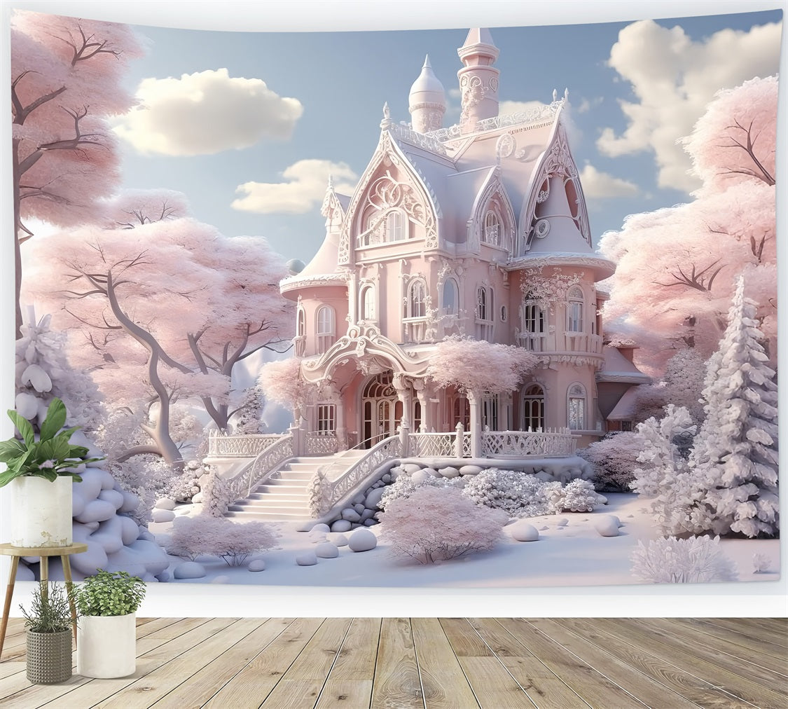 Toile de fond Château rose enneigé Merveille d'hiver BRP9-287