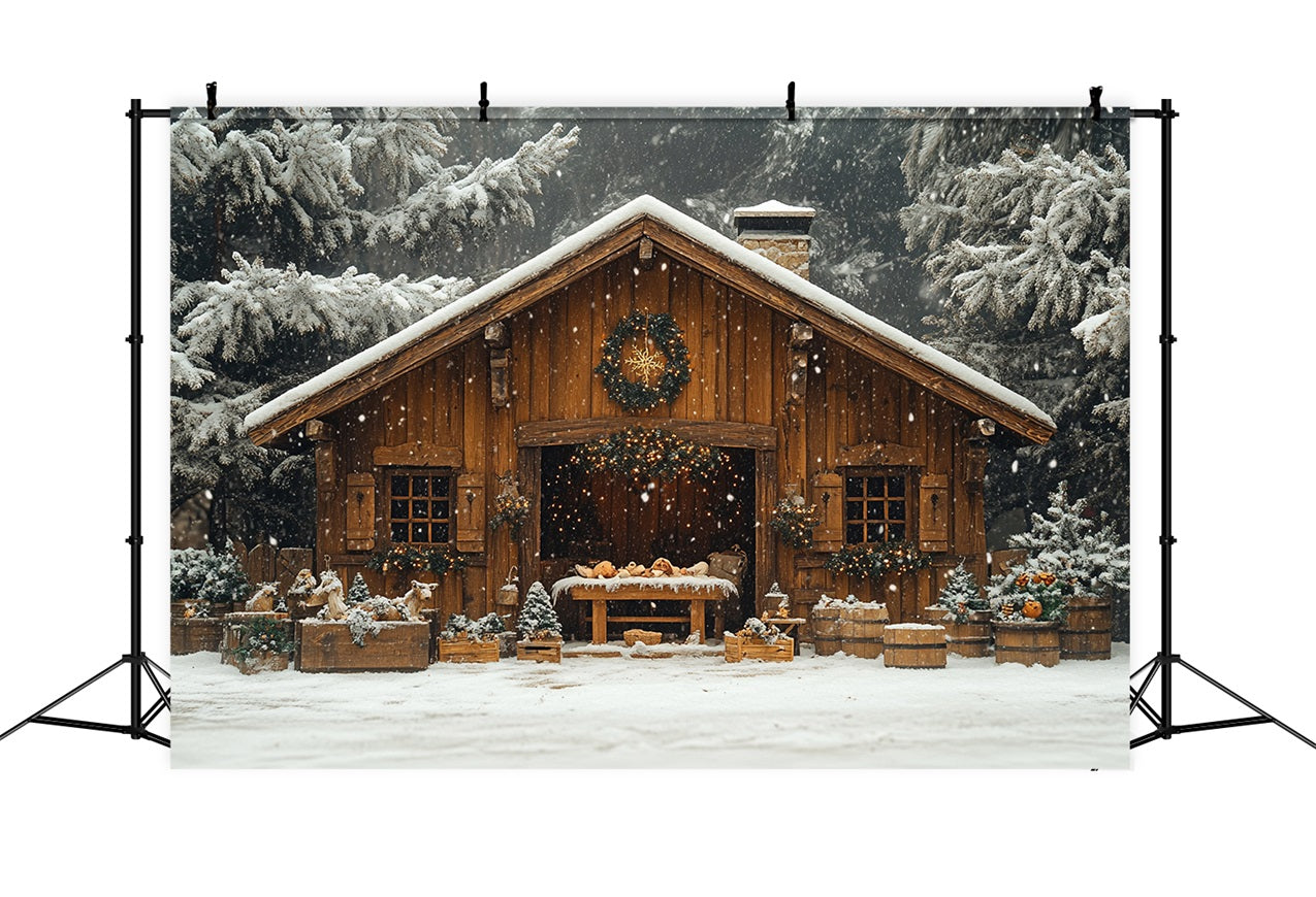 Toile de fond Chalet enneigé Forêt Merveille hivernale BRP9-302