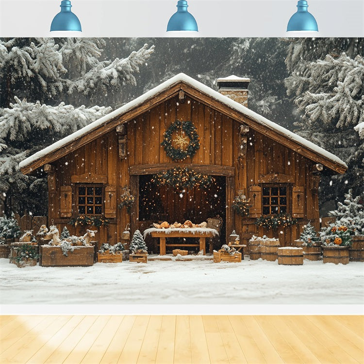 Toile de fond Chalet enneigé Forêt Merveille hivernale BRP9-302