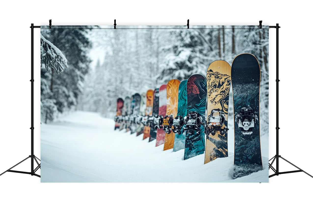Toile de fond Snowboards colorés Forêt enneigée Hiver BRP9-303