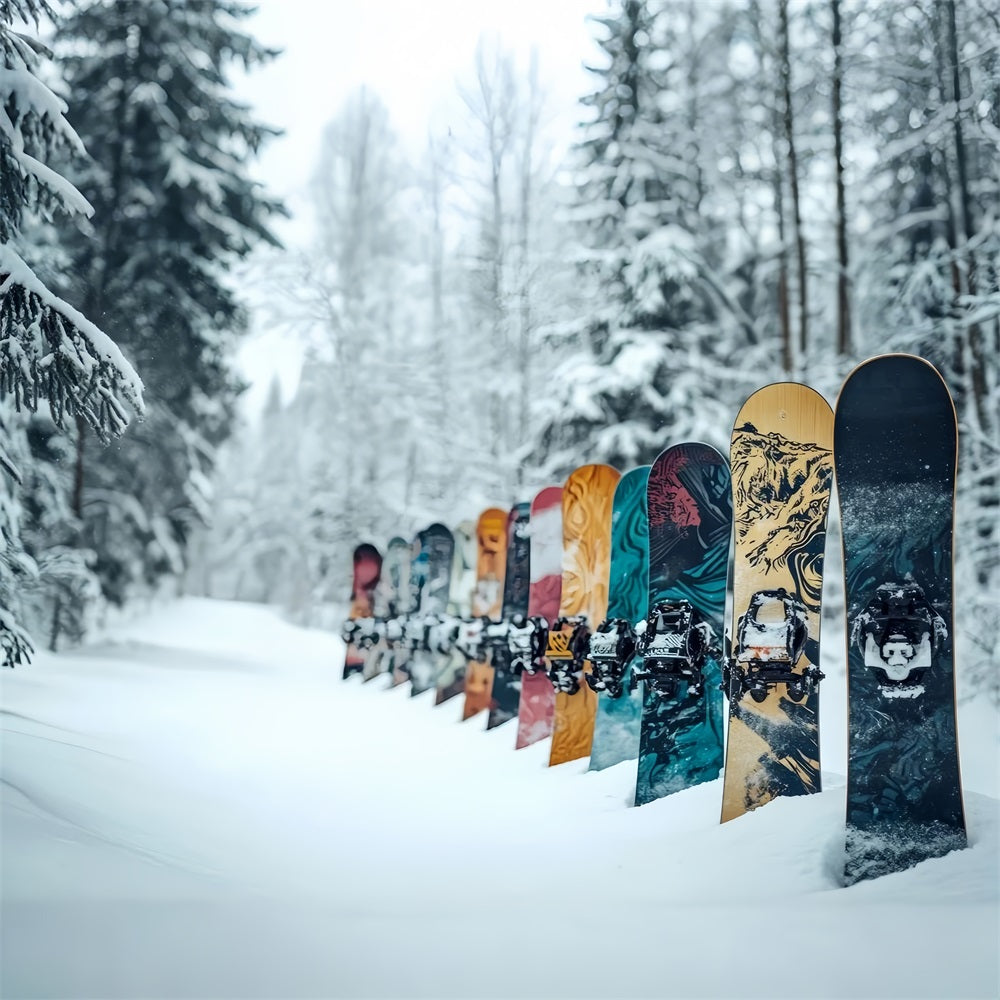 Toile de fond Snowboards colorés Forêt enneigée Hiver BRP9-303